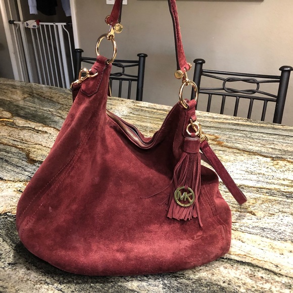 Michael Kors Handbags - Michael Kors Suede Burgundy Hobo Bag